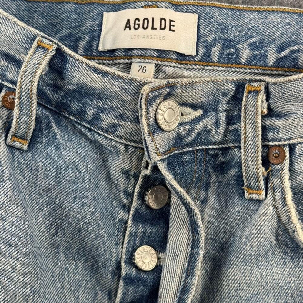 Agolde Jeans Pieced 90's Pinch Waist Jeans Leather Blue size 26 Flaw - Picture 5 of 7